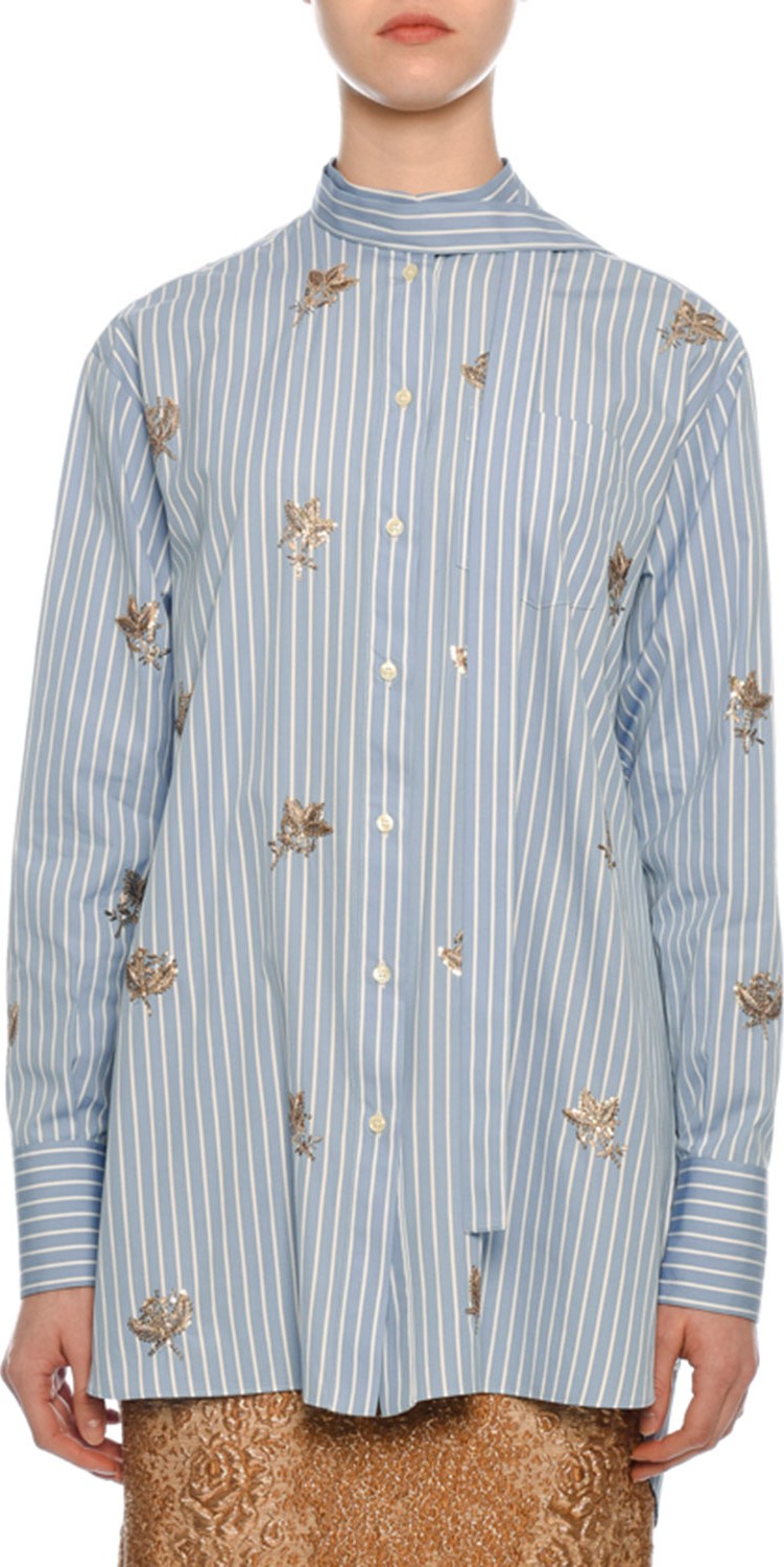 Valentino Pinstriped Sequined Button-Front Blouse