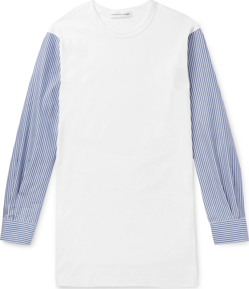Comme Des Garcons Slim-Fit Panelled Cotton-Jersey and Striped Poplin T-Shirt