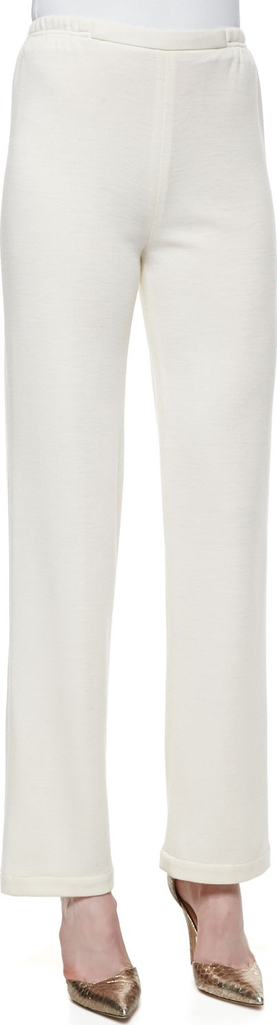 Caroline Rose Straight-Leg Flat Knit Wool Pants