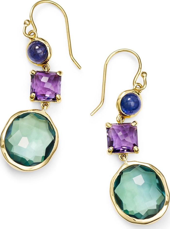 IPPOLITA 18K Rock Candy 3-Stone Drop Earrings in Purple/Green