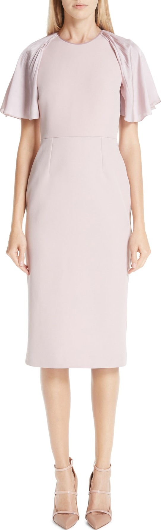 Roksanda Satin Flutter Sleeve Sheath Dress