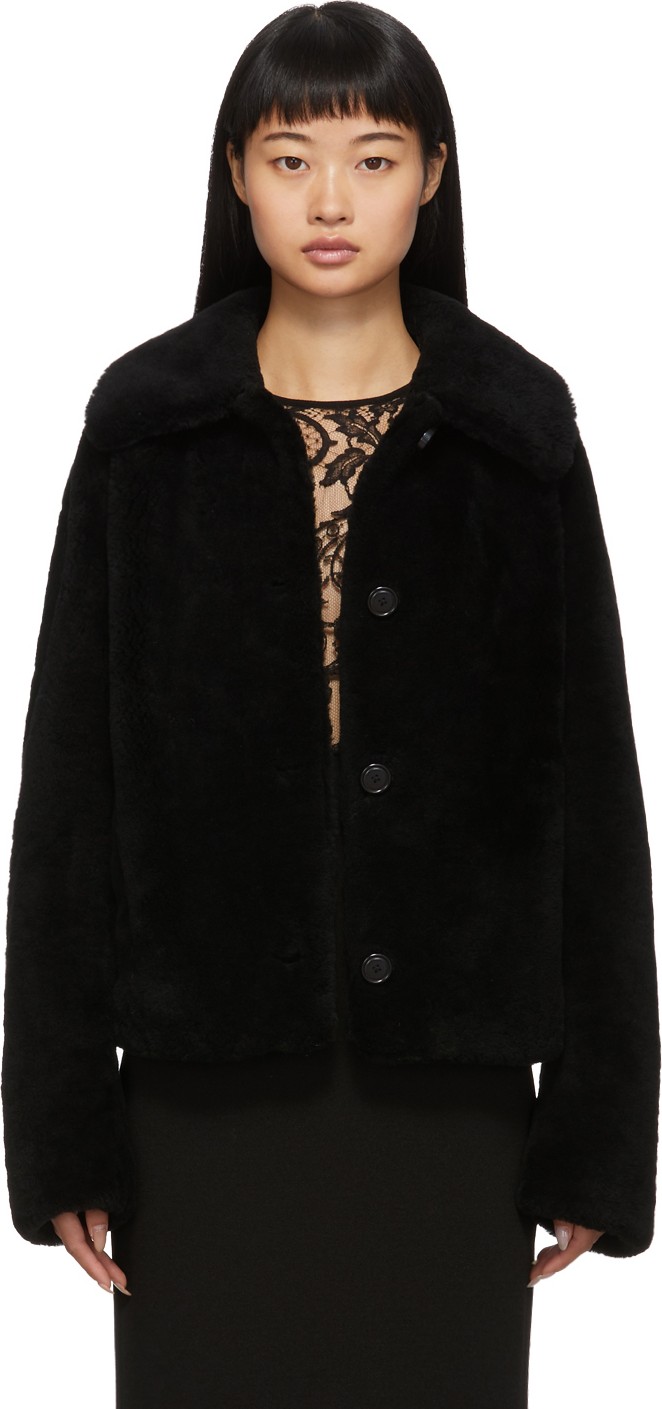 Meteo By Yves Salomon Black Shearling Button Front Jacket