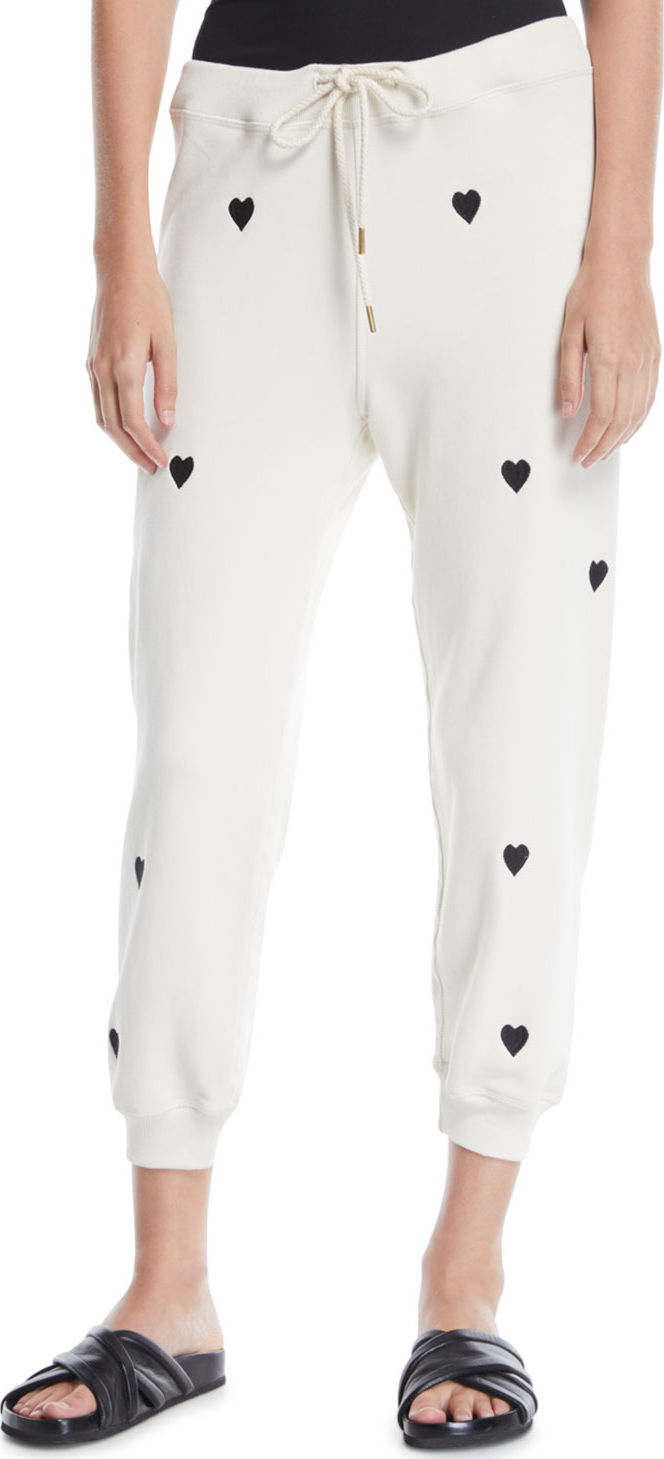 THE GREAT. Heart-Print Cropped Cotton Sweatpants