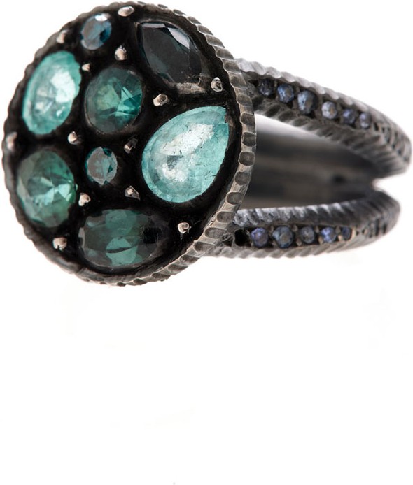 Yossi Harari Sara Round Mosaic Tourmaline & Diamond Ring, Size 6