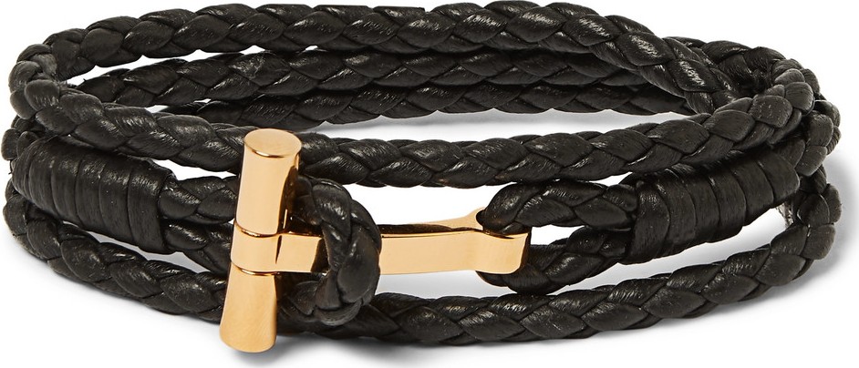 TOM FORD Woven Leather and Gold-Tone Wrap Bracelet
