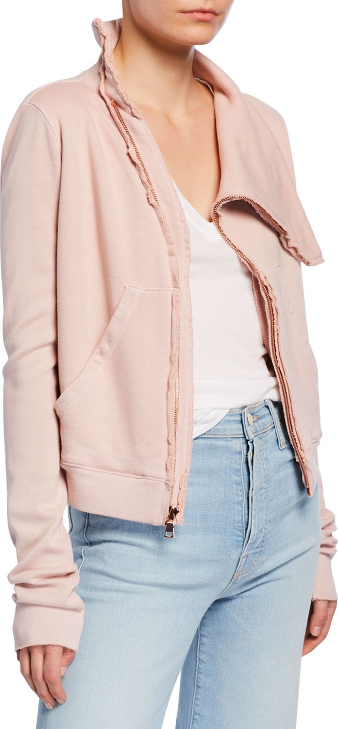 FOREO Frayed Zip-Front Fleece Jacket