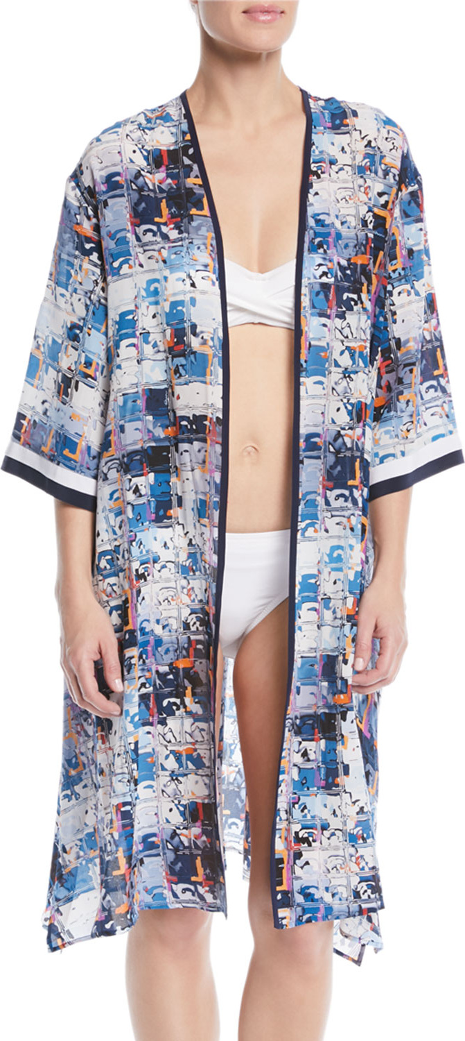 Shan Aqua Blue Silk Kimono Coverup