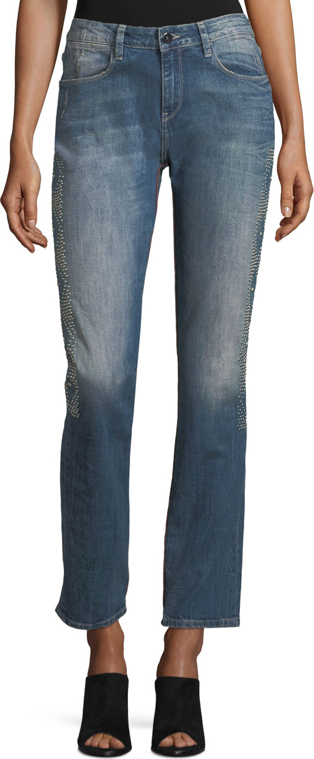 Brockenbow Stardust Beaded Straight-Leg Cropped Boyfriend Jeans