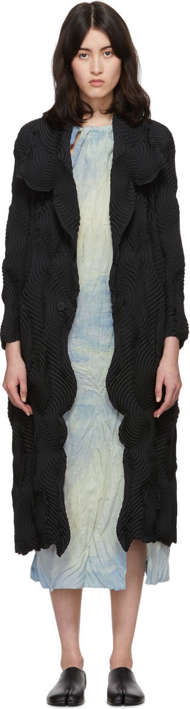 Issey Miyake Black Swirl Stretch Coat
