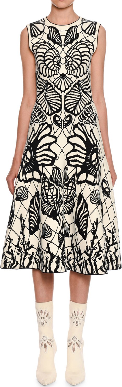 Alexander McQueen Sleeveless Shell-Jacquard Midi Dress