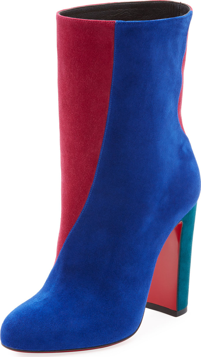 Christian Louboutin Botty Double Colorblock Suede Red Sole Bootie