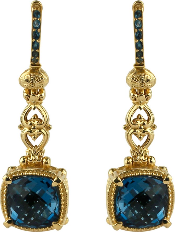 Konstantino 18k London Blue Topaz Cushion Drop Earrings