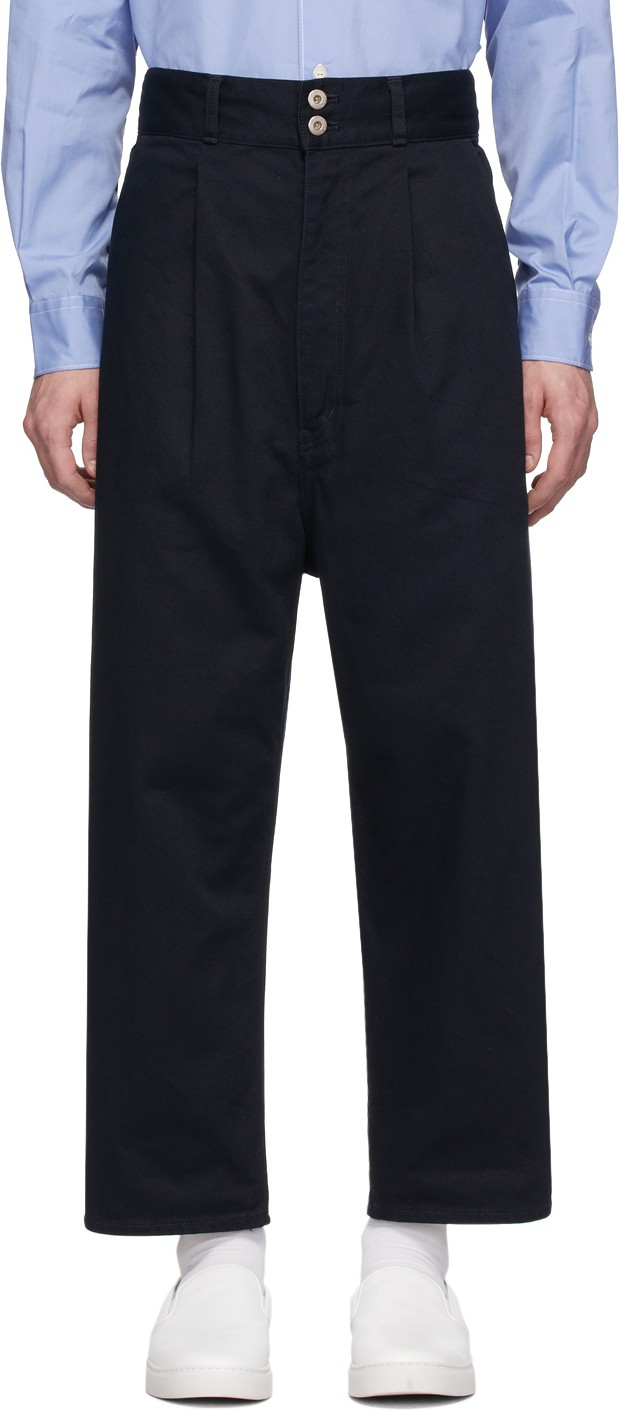 Comme des Garçons Homme Navy Cotton Drill Garment-Dyed Trousers