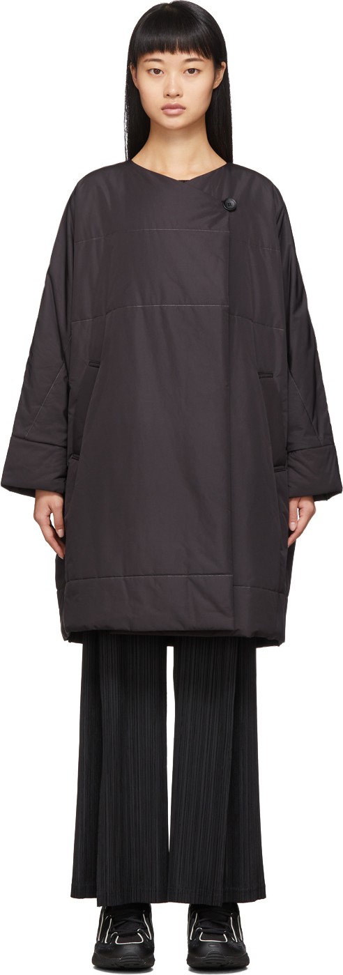 Pleats Please By Issey Miyake Black Clip Coat