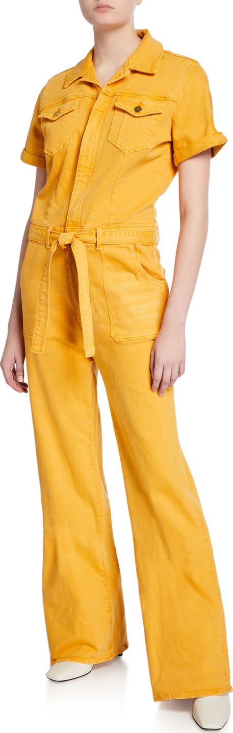 FRAME DENIM Le Flare De Francoise Belted Denim Jumpsuit