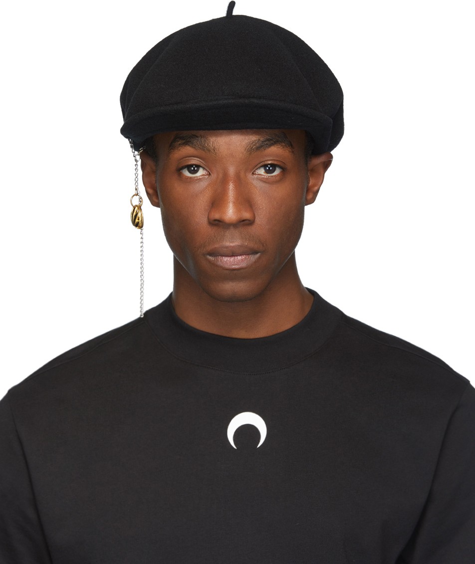 Marine Serre Black Wool Earring Beret