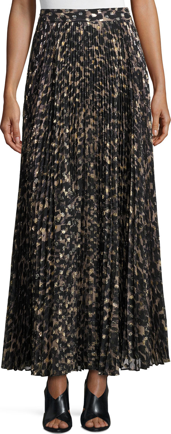 Haute Hippie Sunburst Flare Printed Maxi Skirt, Clinton Metallic Leopard