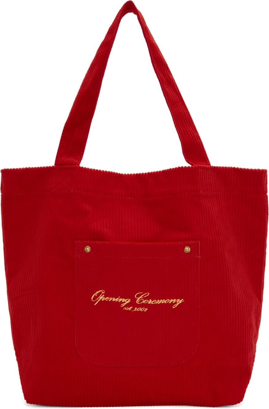 Opening Ceremony SSENSE Exclusive Red Corduroy Big Pocket Tote