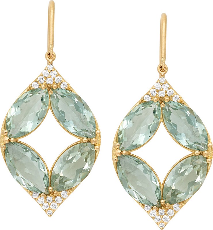 Jamie Wolf 18k Marquise Oval Aladdin Earrings w/ Green Amethyst & Diamonds