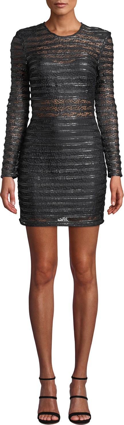 Elliatt Cyanite Long-Sleeve Sheer Striped Mini Dress