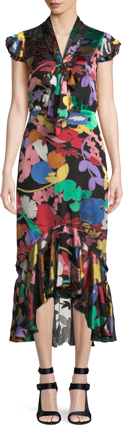 Alice + Olivia Greta Ruffle-Hem Midi Dress Alice + Olivia Greta Ruffle-Hem Midi Dress