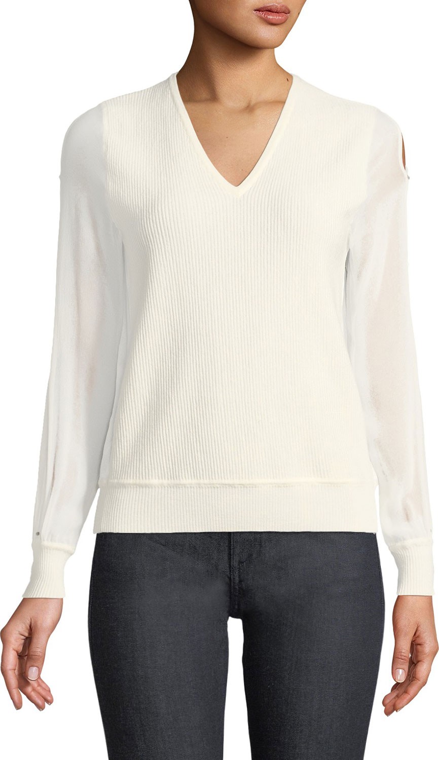 Elie Tahari Maria Chiffon-Sleeve Sweater