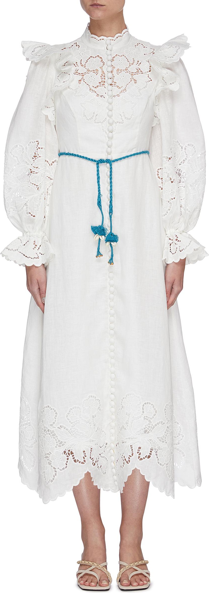 Zimmermann 'Carnaby' floral broderie scallop trim stand collar maxi dress