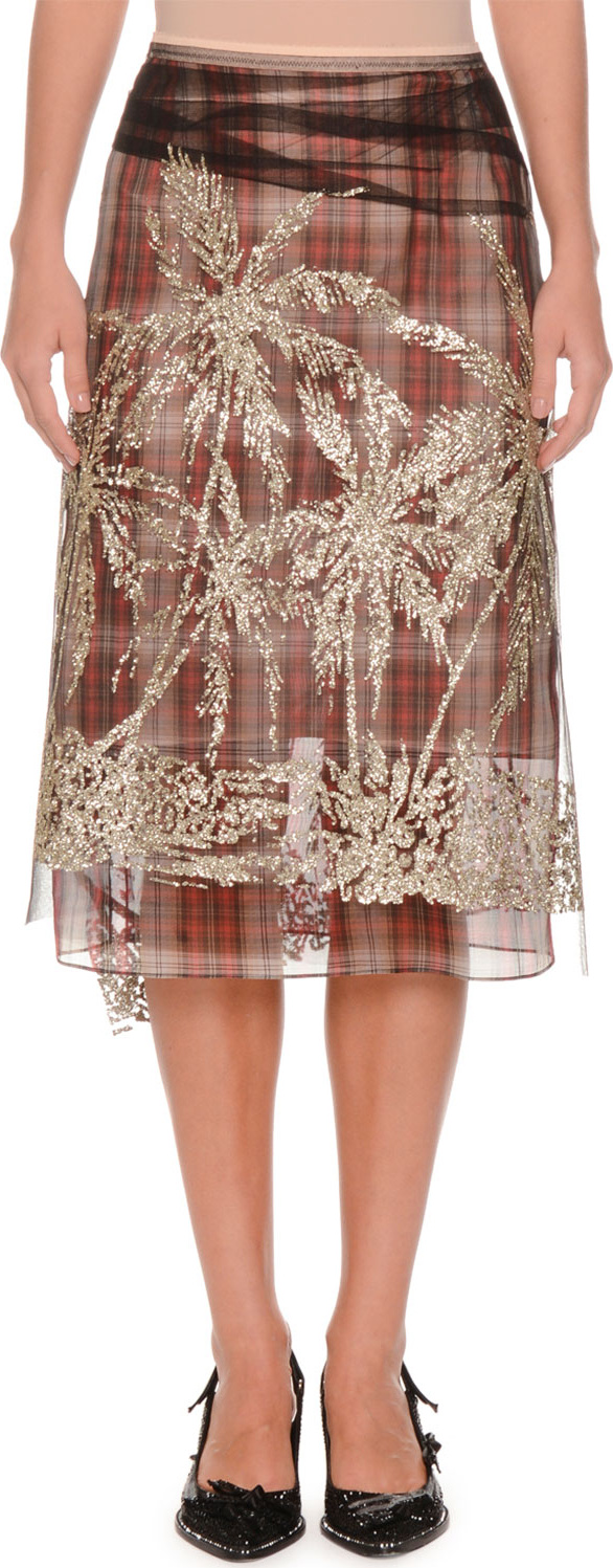Nº21 Plaid A-Line Embellished Tulle Skirt