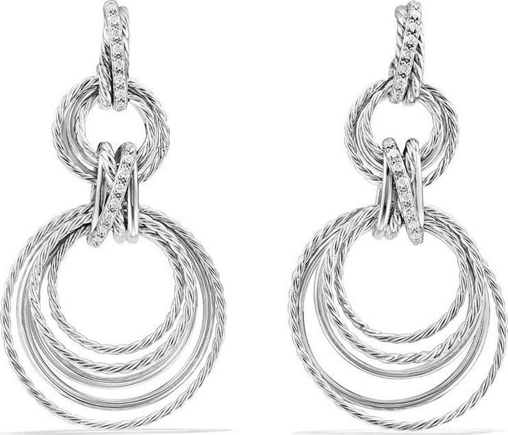 David Yurman Crossover Double-Hoop Drop Earrings with Diamonds