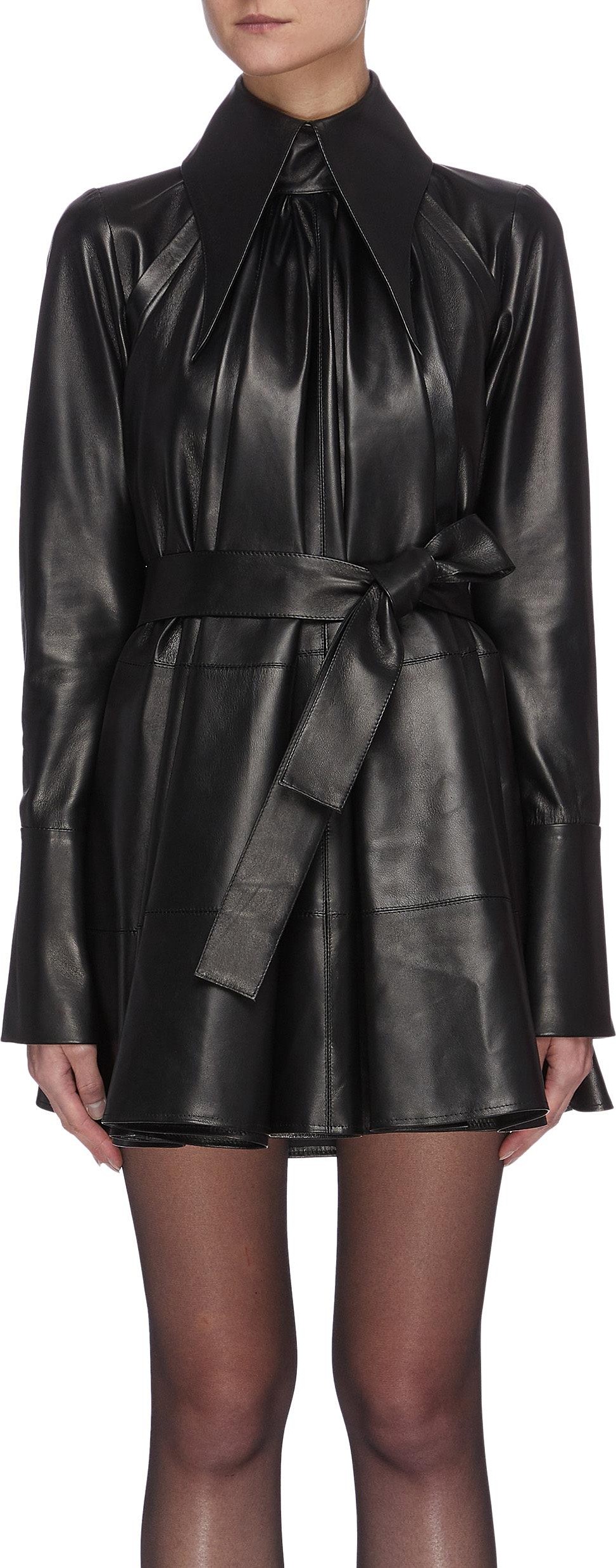 16Arlington '''''Aoi' oversized collar pleated nappa leather shirt dress