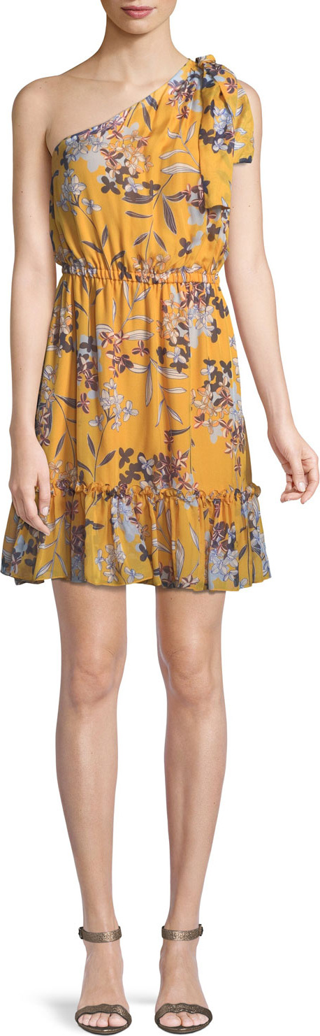 Shoshanna Carmela Floral Silk One-Shoulder Dress