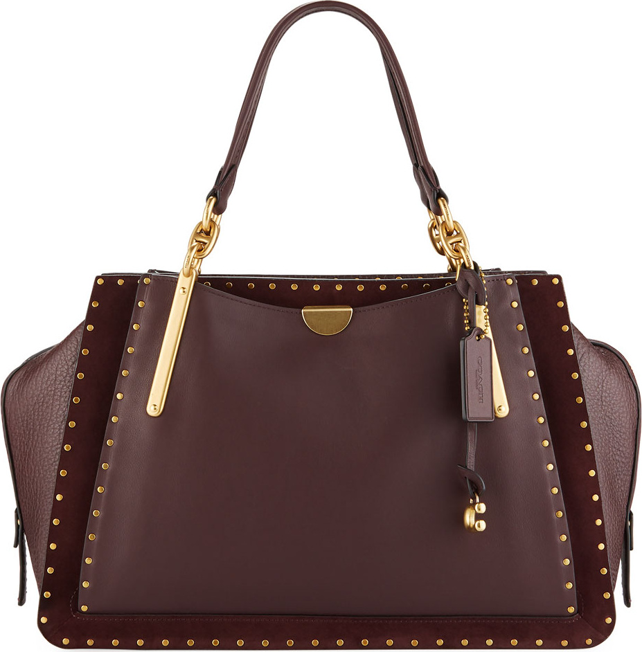 COACH Dreamer 36 Rivets Mixed Leather Satchel Bag