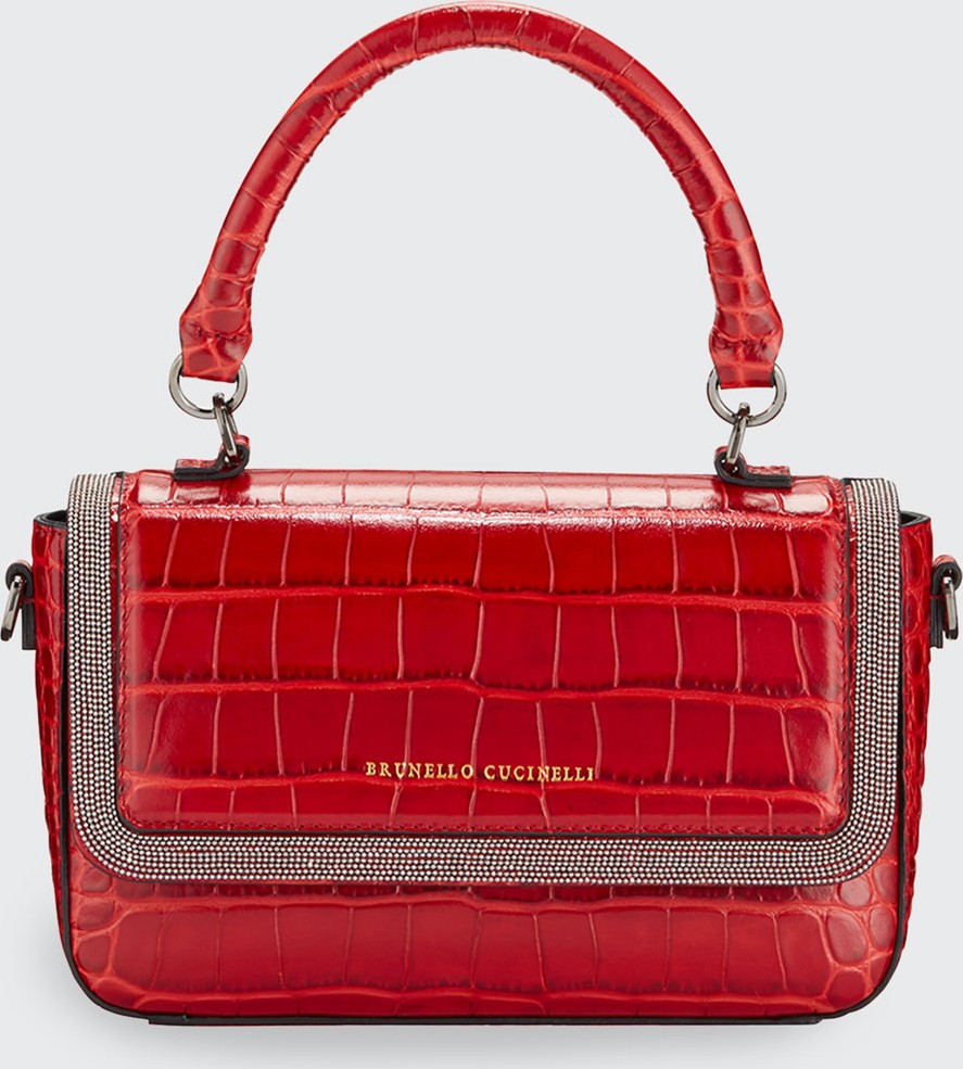 Brunello Cucinelli Mock-Croc Leather Top-Handle Bag