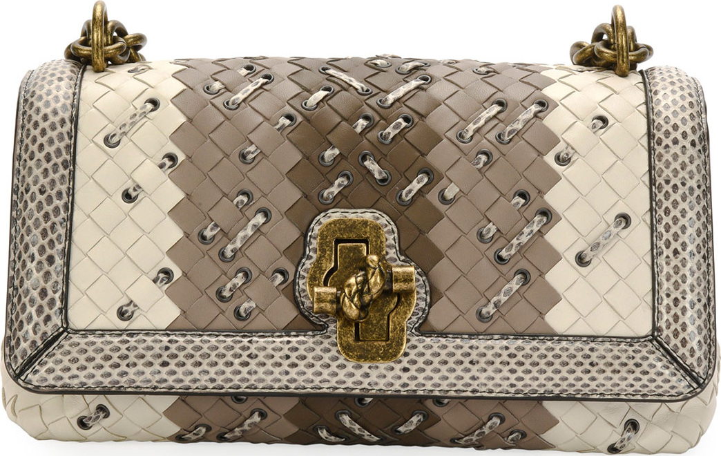 Bottega Veneta Club-Stitch Clutch Bag with Snakeskin Trim