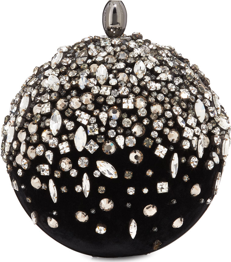 Oscar De La Renta Orb Crystal Embroidered Velvet Clutch Bag