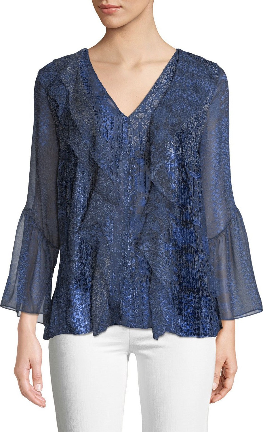 Elie Tahari Beverly Ruffled Silk-Blend Blouse