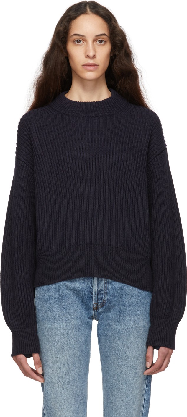Helmut Lang Navy Wool & Cotton Sweater