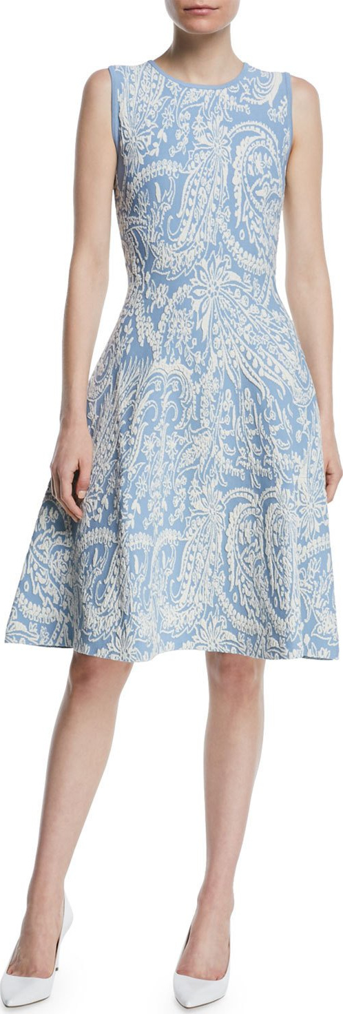 Zac Posen Sleeveless Knitted Jacquard Fit-and-Flare Knee-Length Dress