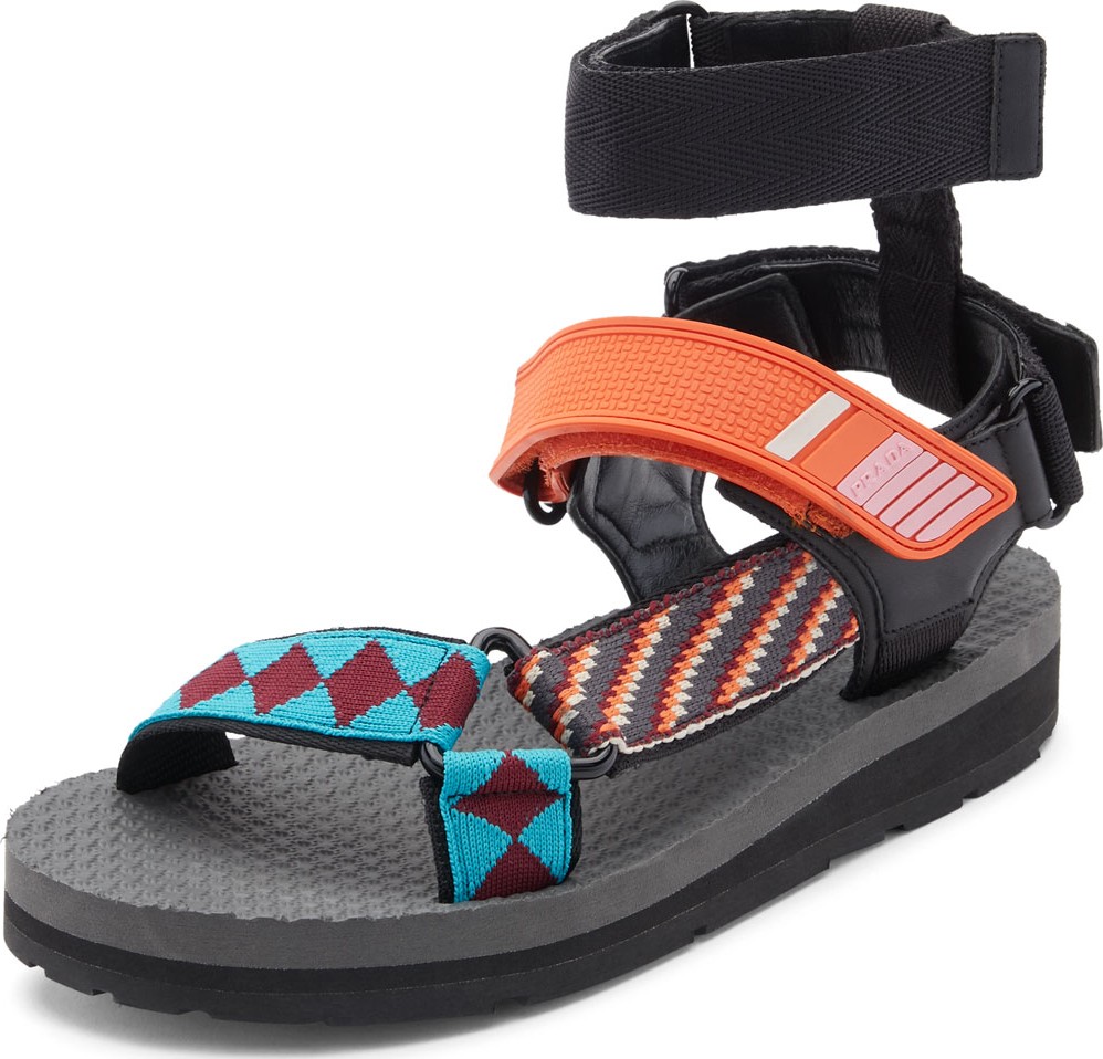 Prada Printed Grip-Strap Sandals, Orange/Multi Pattern