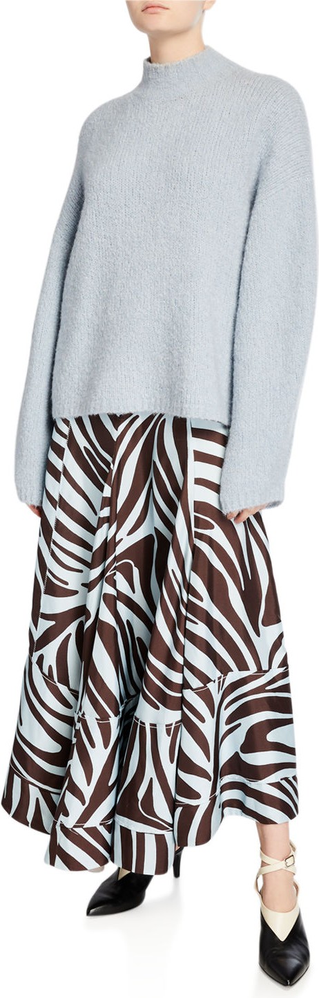 3.1 Phillip Lim Pleated Zebra-Print Midi Skirt with Snaps