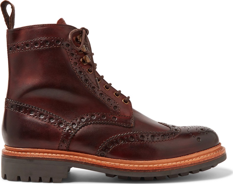 Grenson Fred Burnished-Leather Brogue Boots
