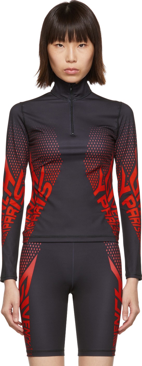 Givenchy Black & Red Neoprene Zip-Up Sweater