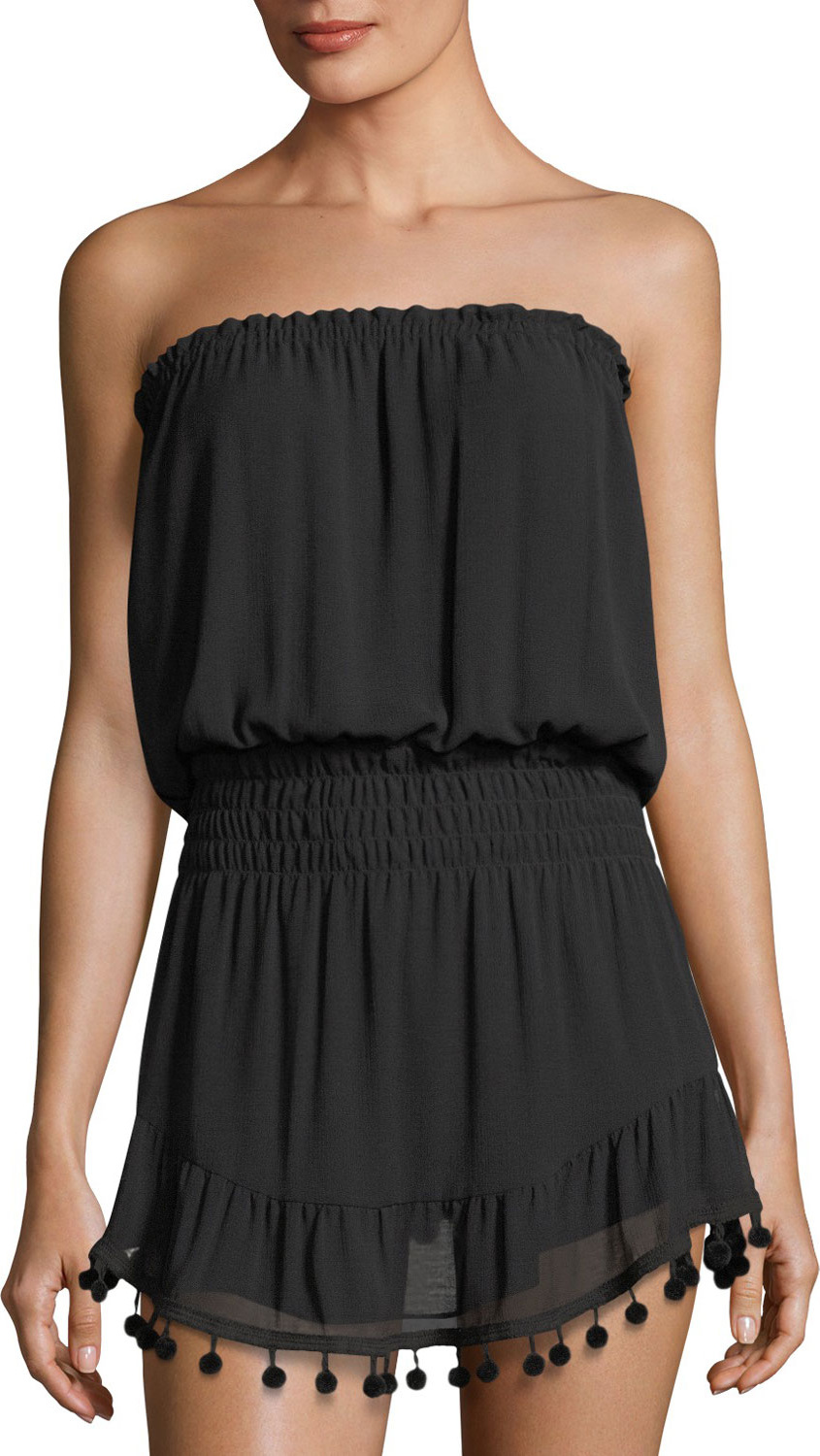 Ramy Brook Marcie Strapless Coverup Dress with Pompoms