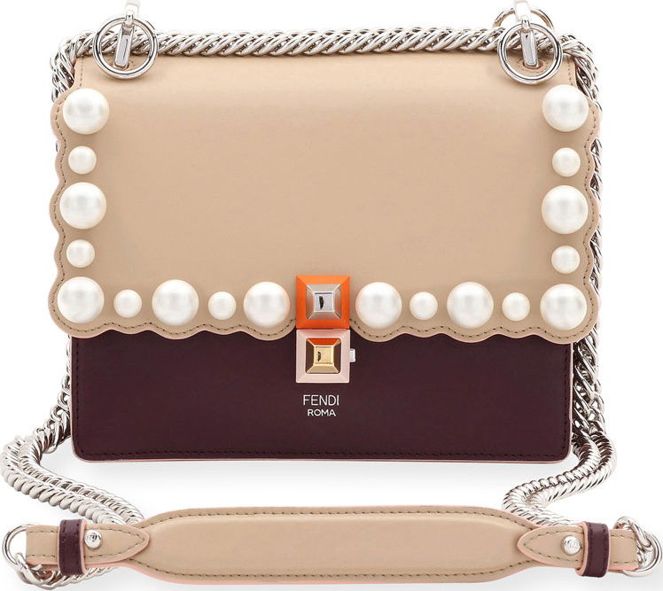 Fendi Kan I Small Pearly-Studded Leather Shoulder Bag