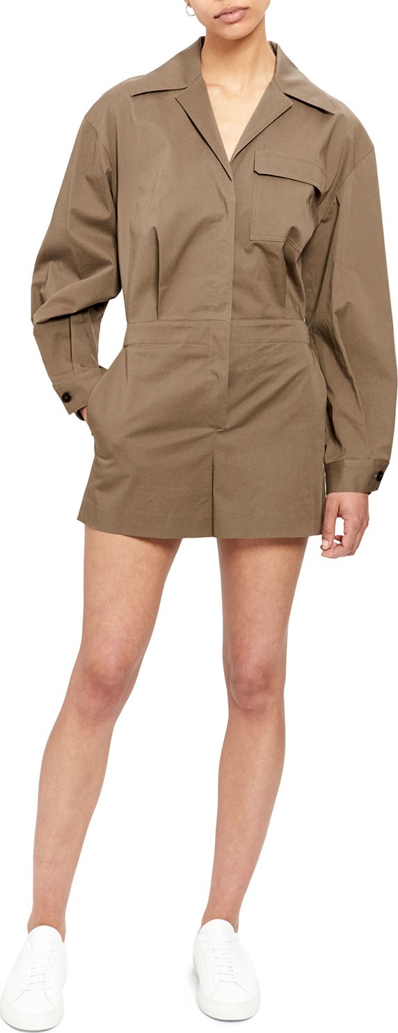 Theory Button-Front Long-Sleeve Short Jumpsuit