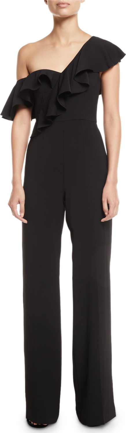 Jay Godfrey Asymmetric 1-Shoulder Ruffle Jumpsuit