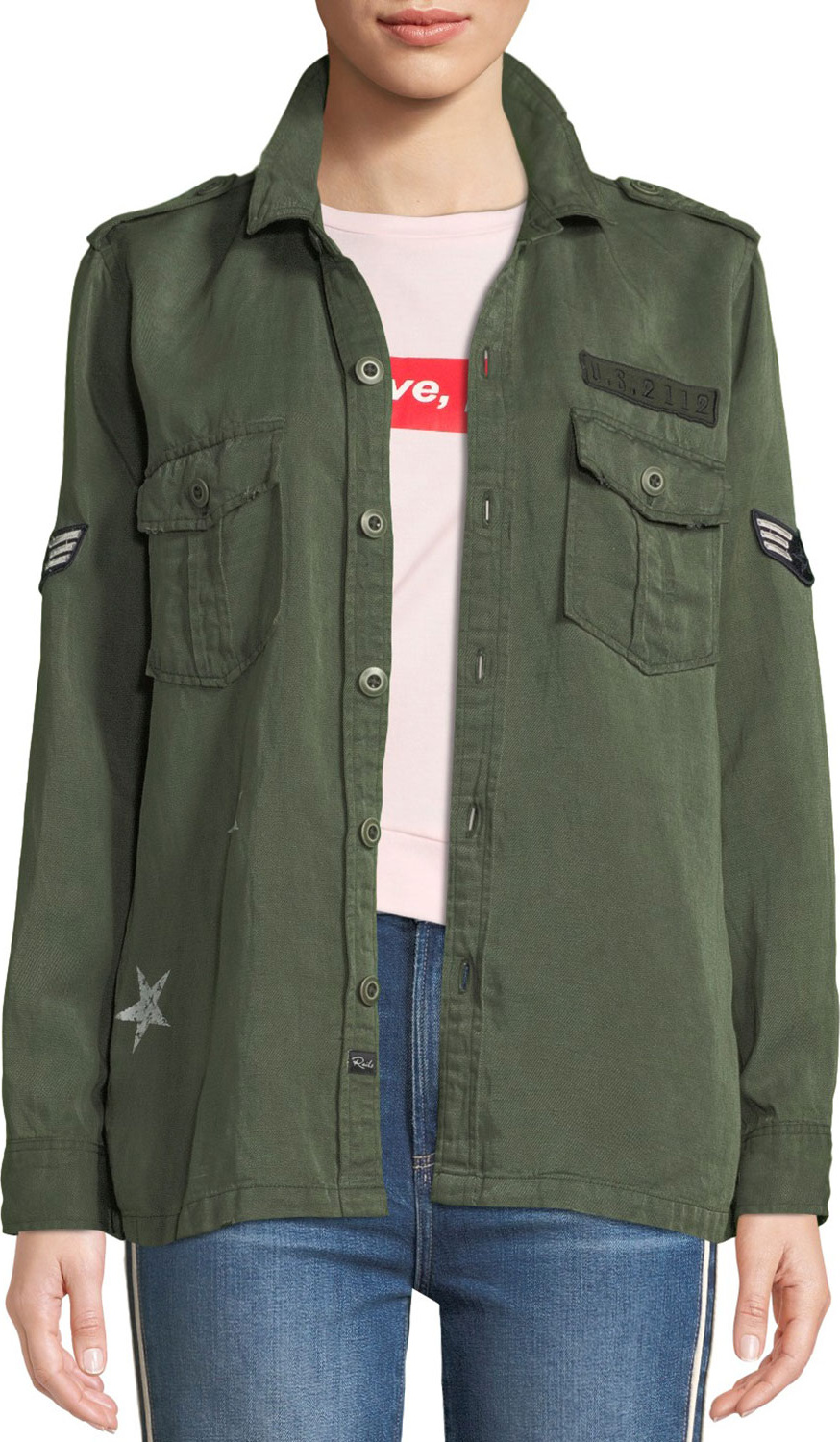 RAILS Kato Button-Front Military Shirt w/ Patches