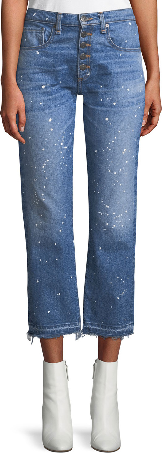 Veronica Beard Ines Straight-Leg Girlfriend-Style Jeans with Paint Splatter