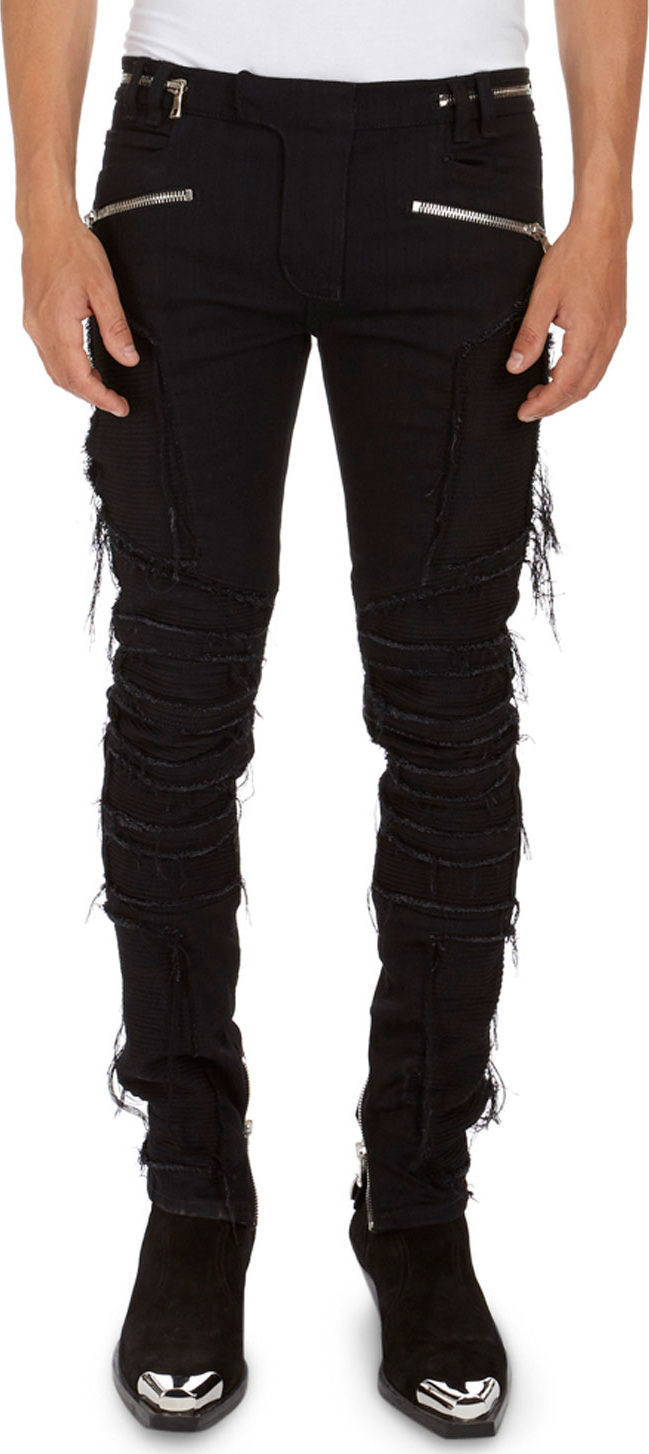 Balmain Zip-Pocket Distressed Slim Jeans