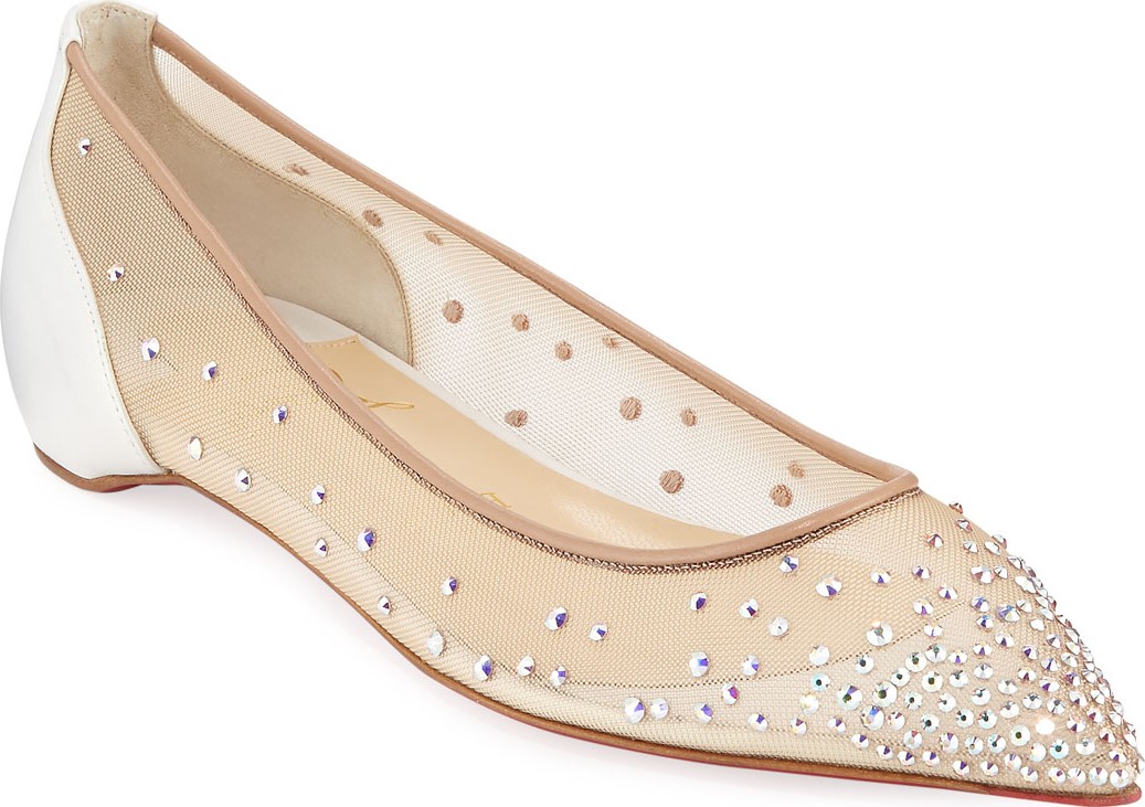 Christian Louboutin Follies Embellished Mesh Red Sole Flats